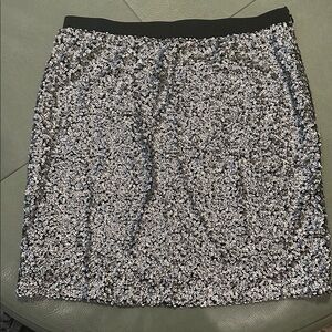 LOFT Black and Silver Sequin Mini Skirt